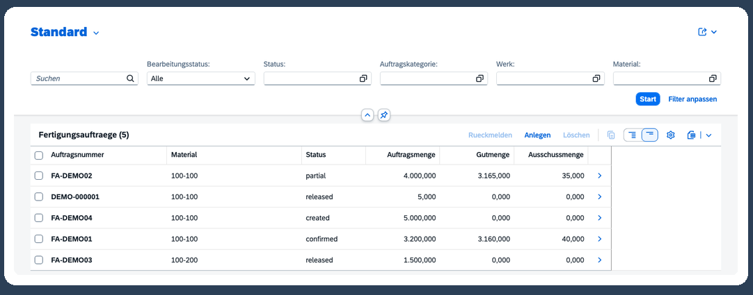 MESlight · Fiori Elements